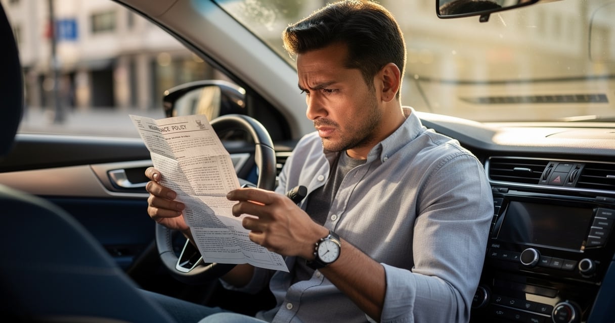 Conducteur examinant ses documents d'assurance auto dans sa voiture